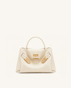 Rhea Small Pebbled Double Buckle Shoulder Bag - White