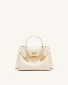 Rhea Small Pebbled Double Buckle Shoulder Bag - White
