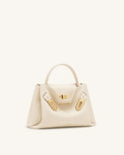 Rhea Small Pebbled Double Buckle Shoulder Bag - White