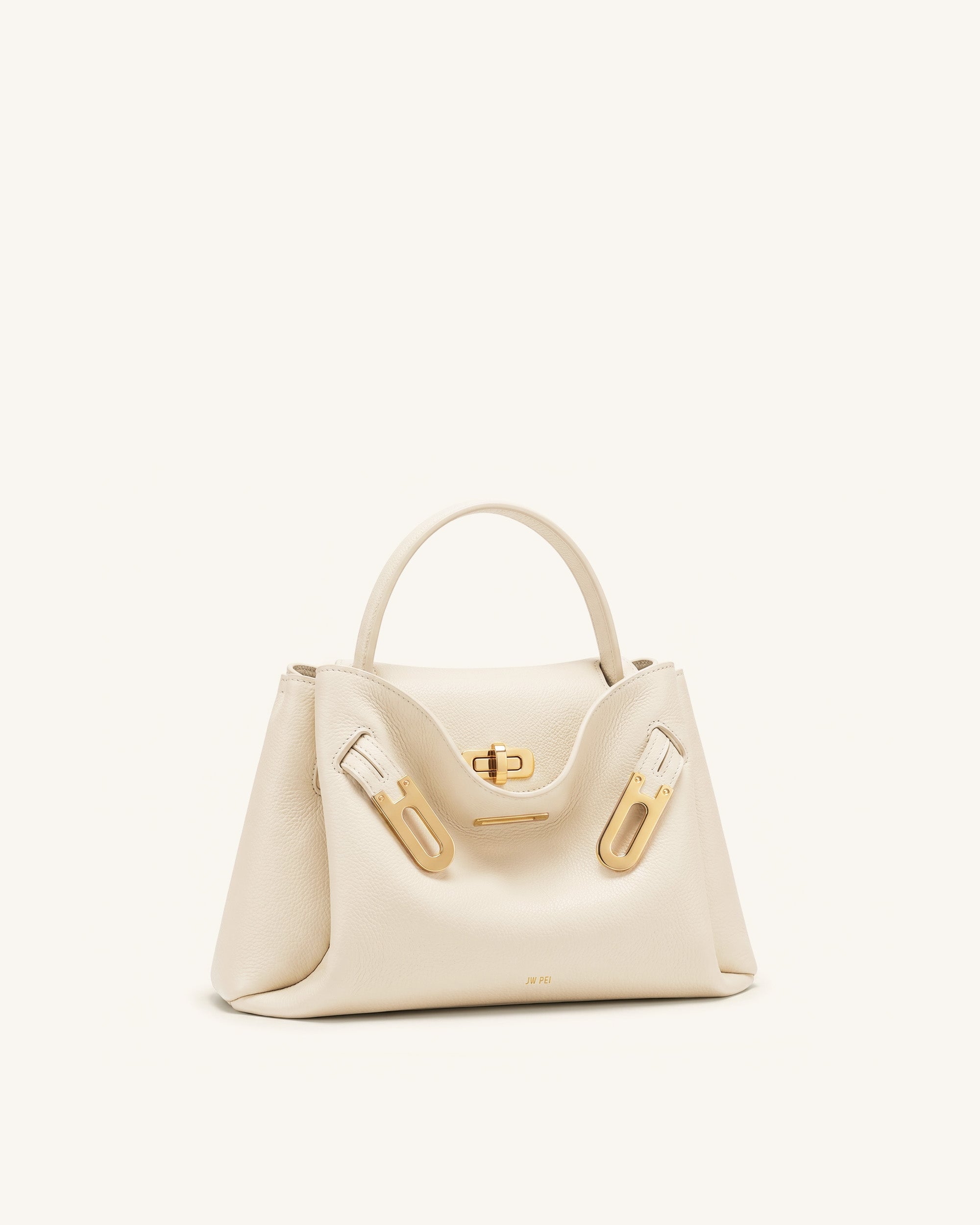 Rhea Small Pebbled Double Buckle Shoulder Bag - White
