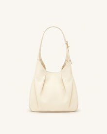 Alina Pebbled Hobo Bag - White