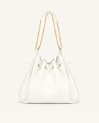Rowan Ruched Drawstring Chain Bucket Bag - Ivory