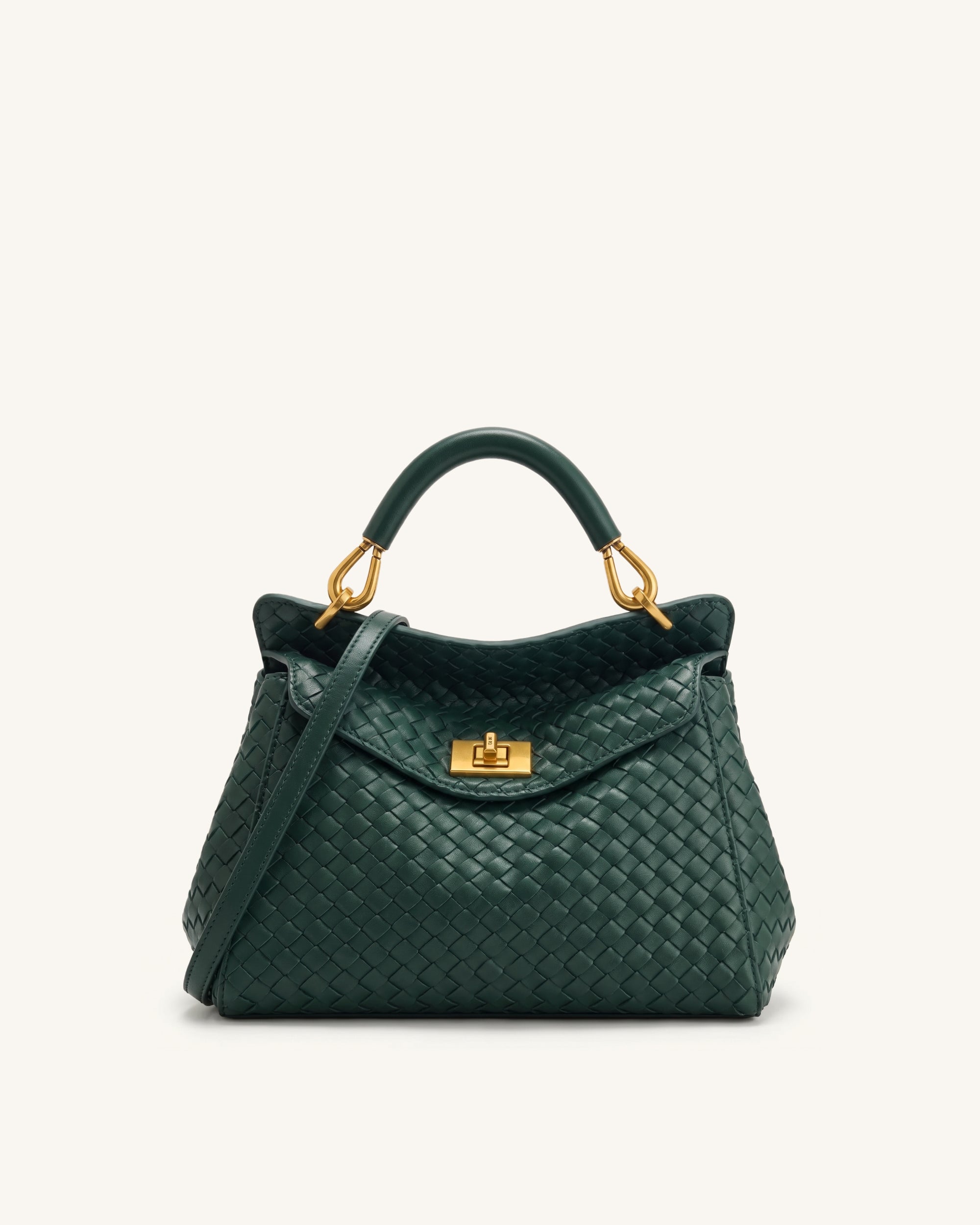 Lucia Classic Woven Top Handle Bag - Forest Green