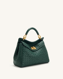 Lucia Classic Woven Top Handle Bag - Forest Green
