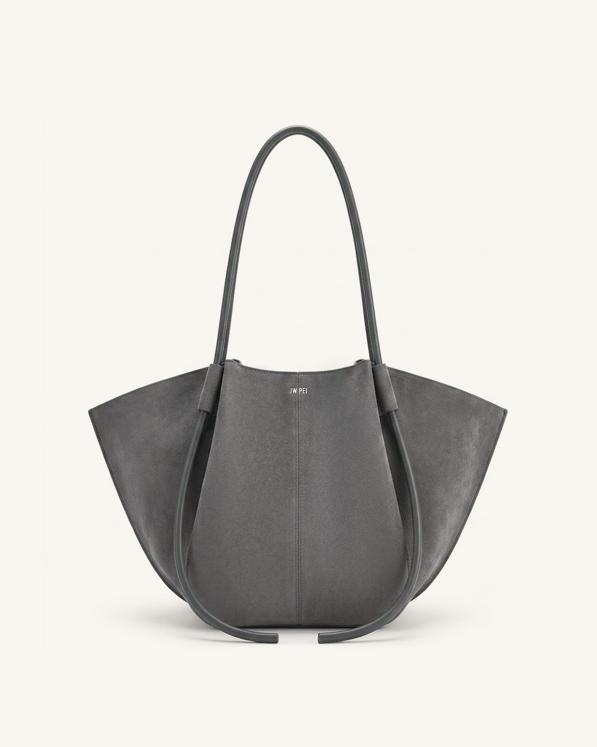 Nala Faux Suede Wide Tote Bag - Dark Gray