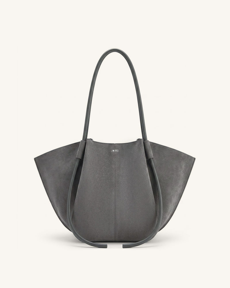 Nala Faux Suede Wide Tote Bag - Dark Gray