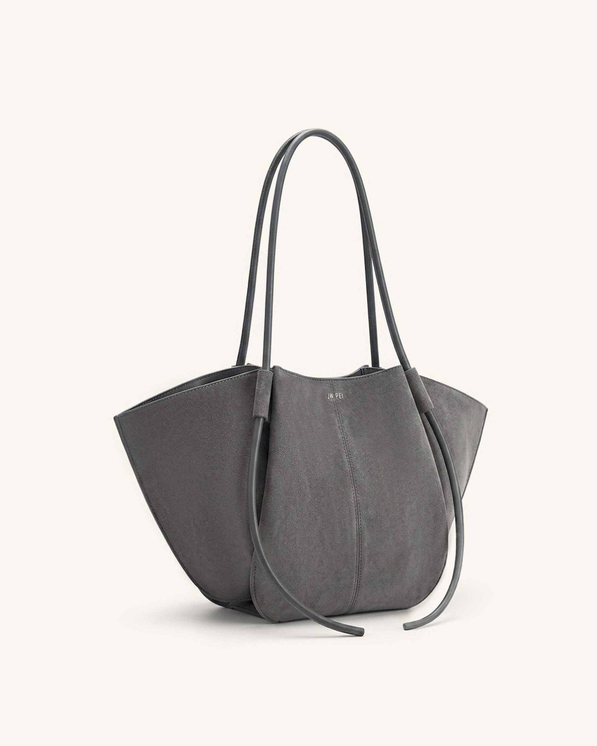 Nala Faux Suede Wide Tote Bag - Dark Gray