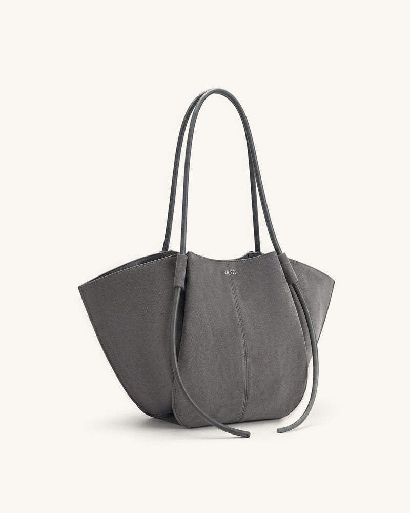 Nala Faux Suede Wide Tote Bag - Dark Gray