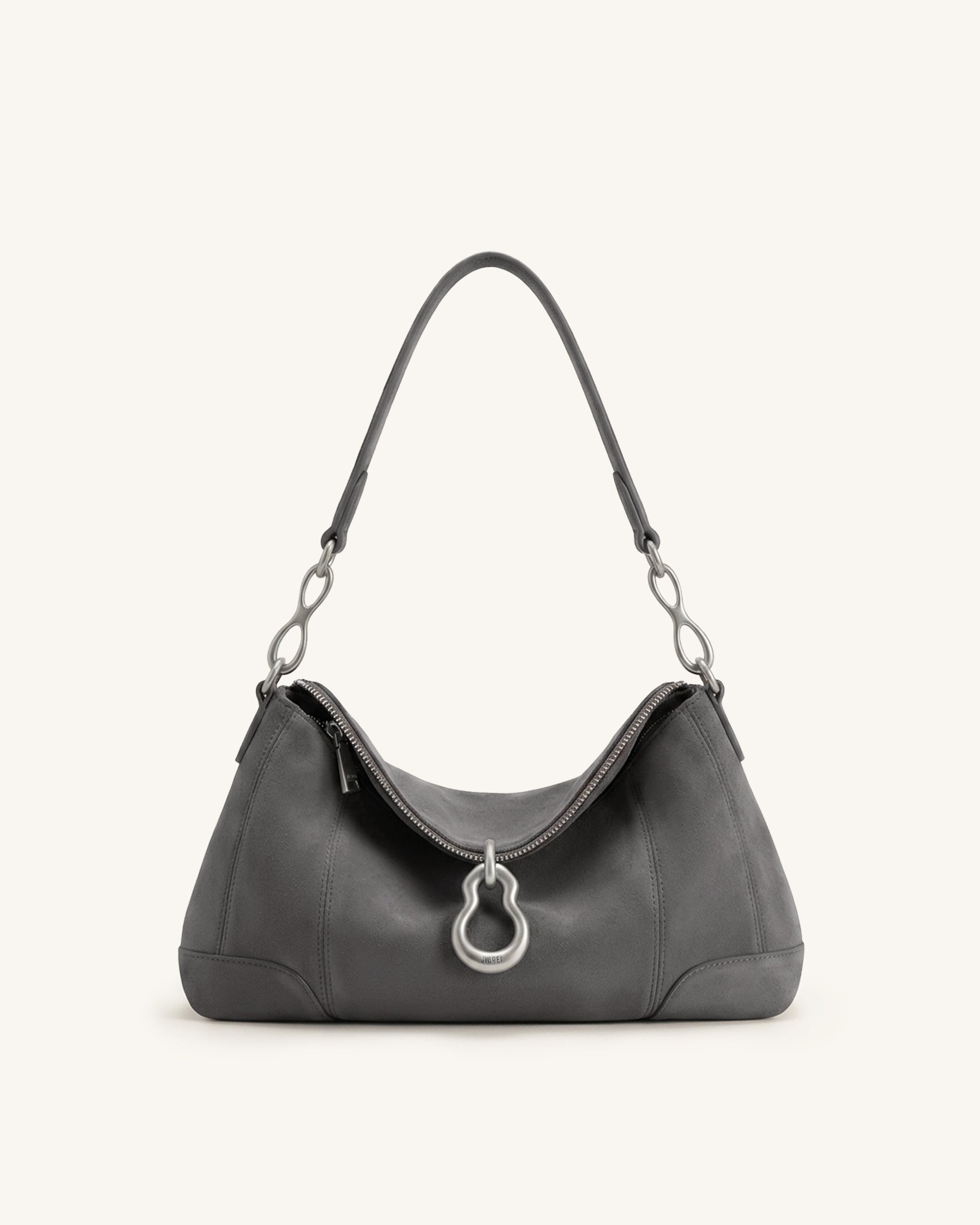 Jayla Faux Suede Metal Pendant Embellished Shoulder Bag - Dark Grey