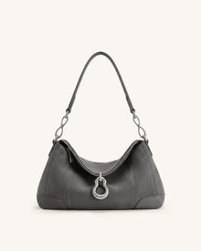 Jayla Faux Suede Metal Pendant Embellished Shoulder Bag - Dark Grey