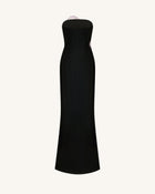 Iris Floral-Appliqué Strapless Maxi Dress - Black