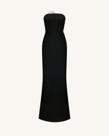 Iris Floral-Appliqué Strapless Maxi Dress - Black