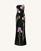 Iris Floral-Appliqué Strapless Maxi Dress - Black