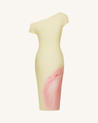 Watercolor Floral Print One-Shoulder Asymmetric Midi Dress - Yellow
