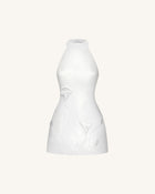 3D Floral Halter Mini Dress - White