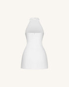 3D Floral Halter Mini Dress - White