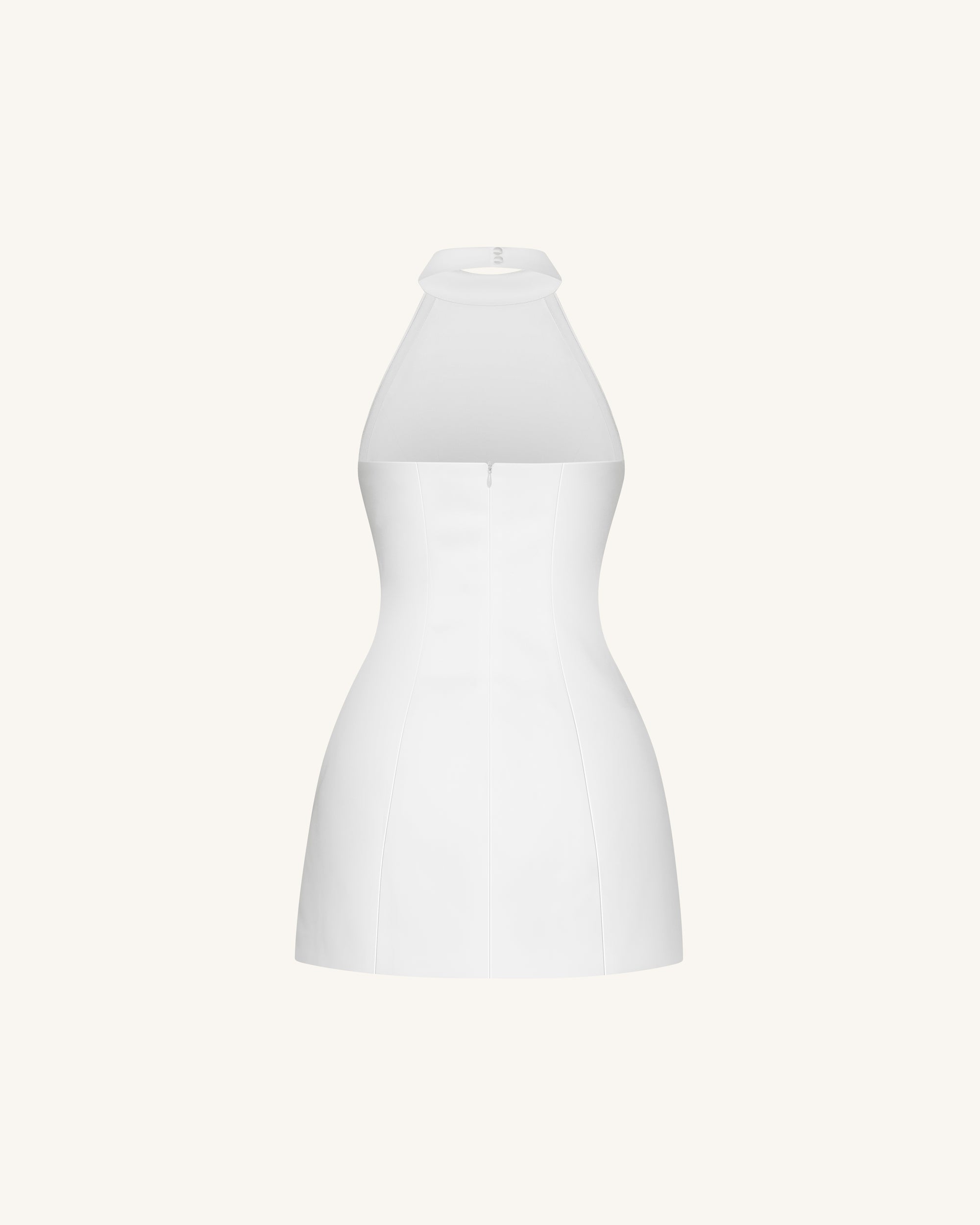 3D Floral Halter Mini Dress - White