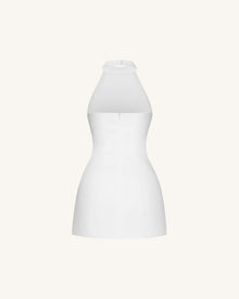 3D Floral Halter Mini Dress - White