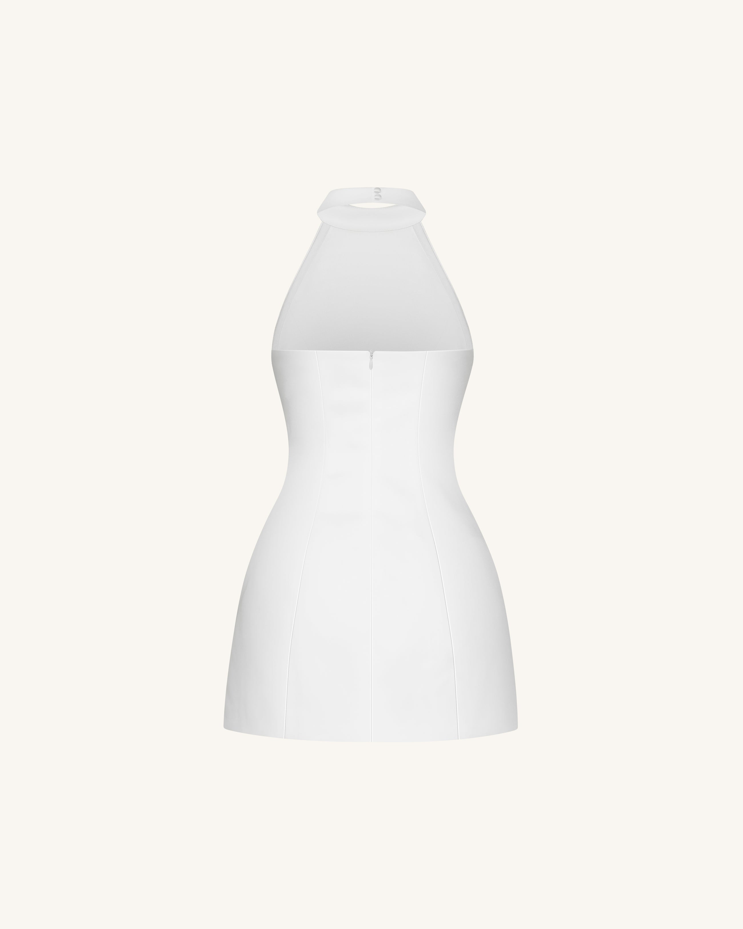 3D Floral Halter Mini Dress - White