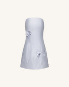 3D Vine Floral Strapless Mini Dress - Blue