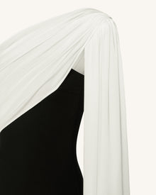 One Shoulder Draped Maxi Dress - Black White