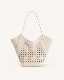 Maribel Woven Panel Tote Bag - Ivory