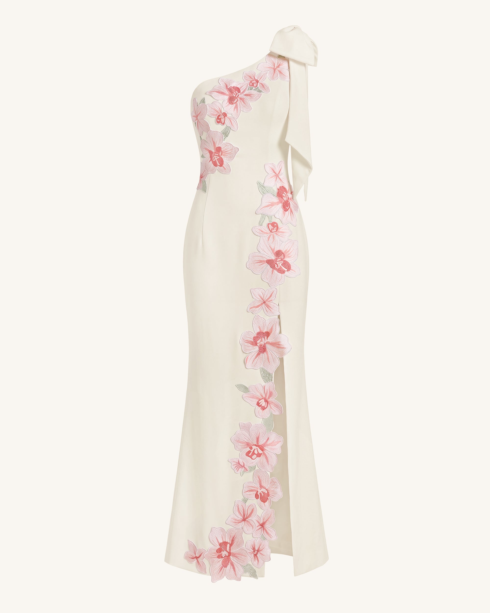 Flower Embroidered One-Shoulder Maxi Dress - Ivory