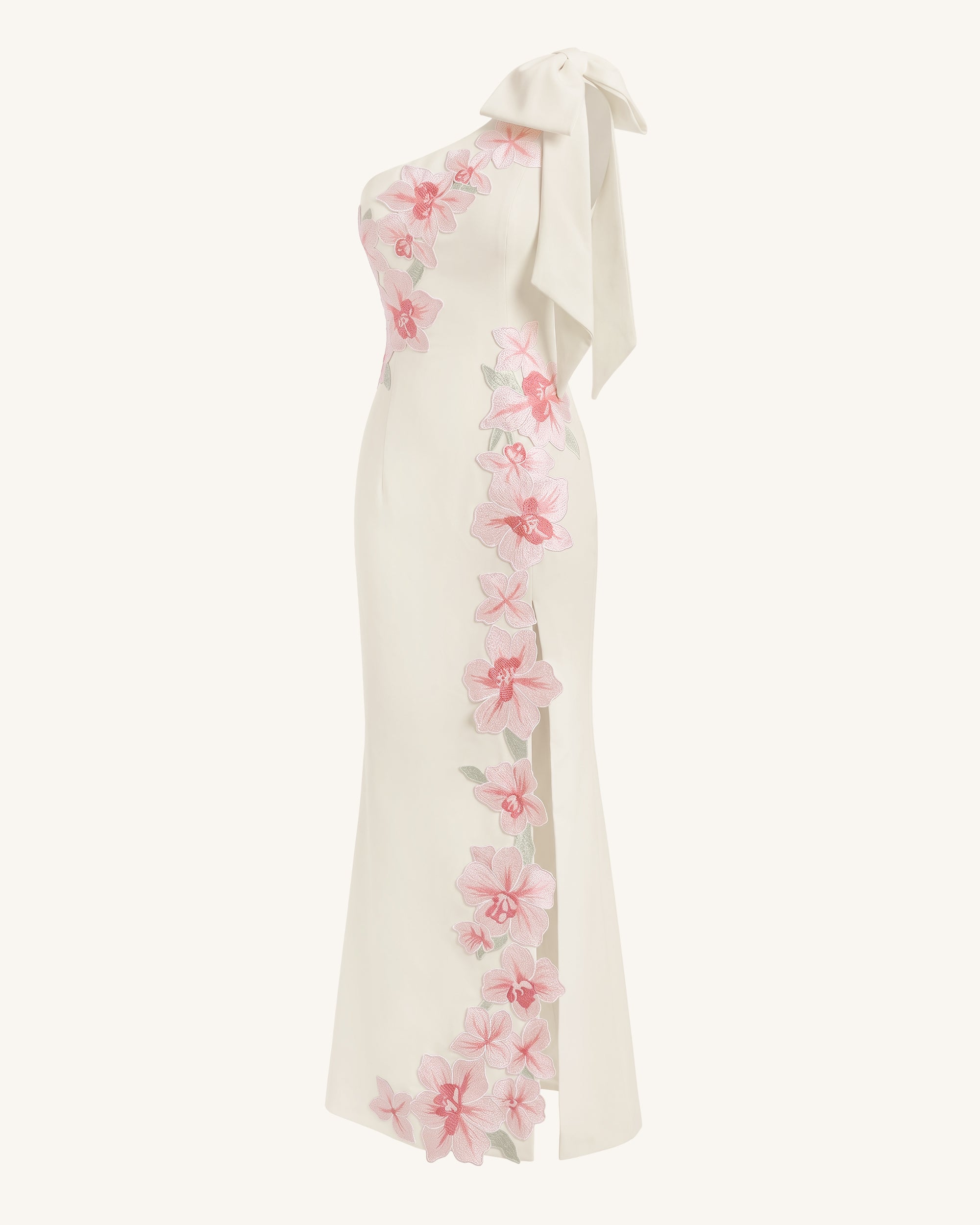 Flower Embroidered One-Shoulder Maxi Dress - Ivory
