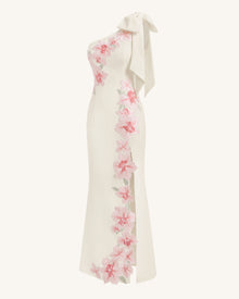 Flower Embroidered One-Shoulder Maxi Dress - Ivory