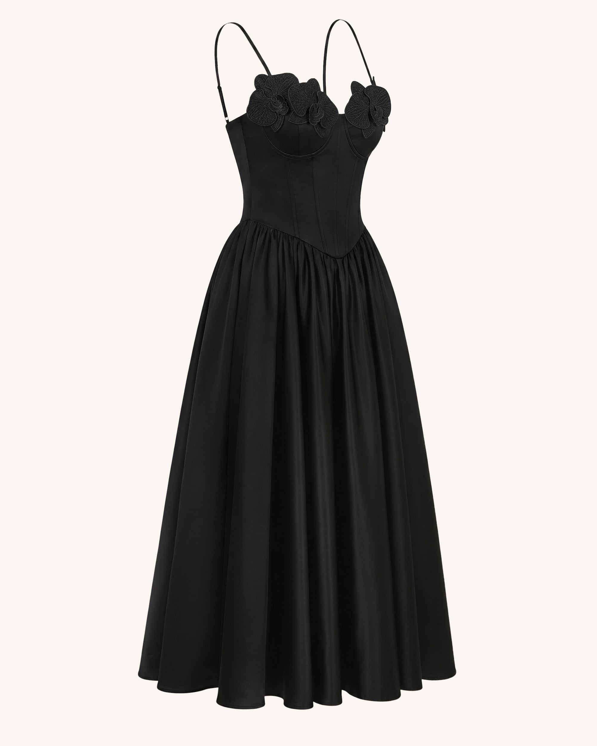 Orchid Embroidered Appliqué Corset Maxi Dress - Black