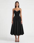 Orchid Embroidered Appliqué Corset Maxi Dress - Black