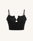 Orchid Embroidered Appliqué Corset Bustier Top - Black