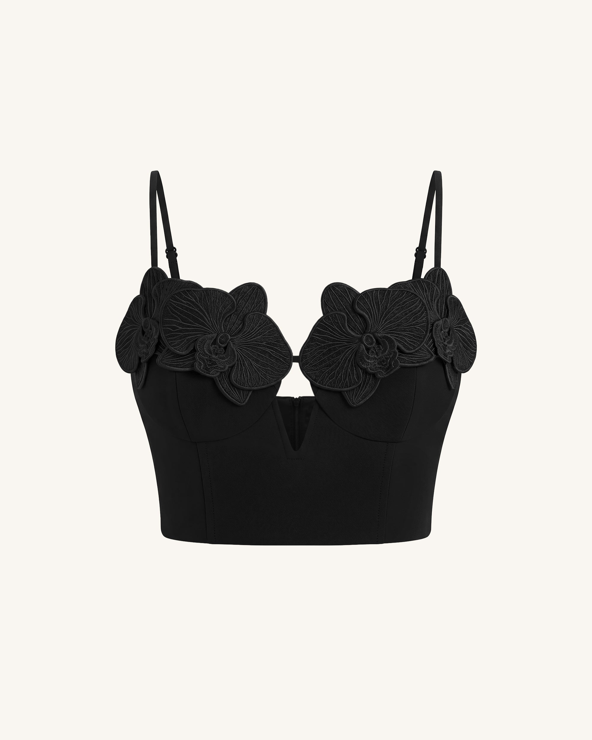 Orchid Embroidered Appliqué Corset Bustier Top - Black