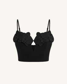 Orchid Embroidered Appliqué Corset Bustier Top - Black
