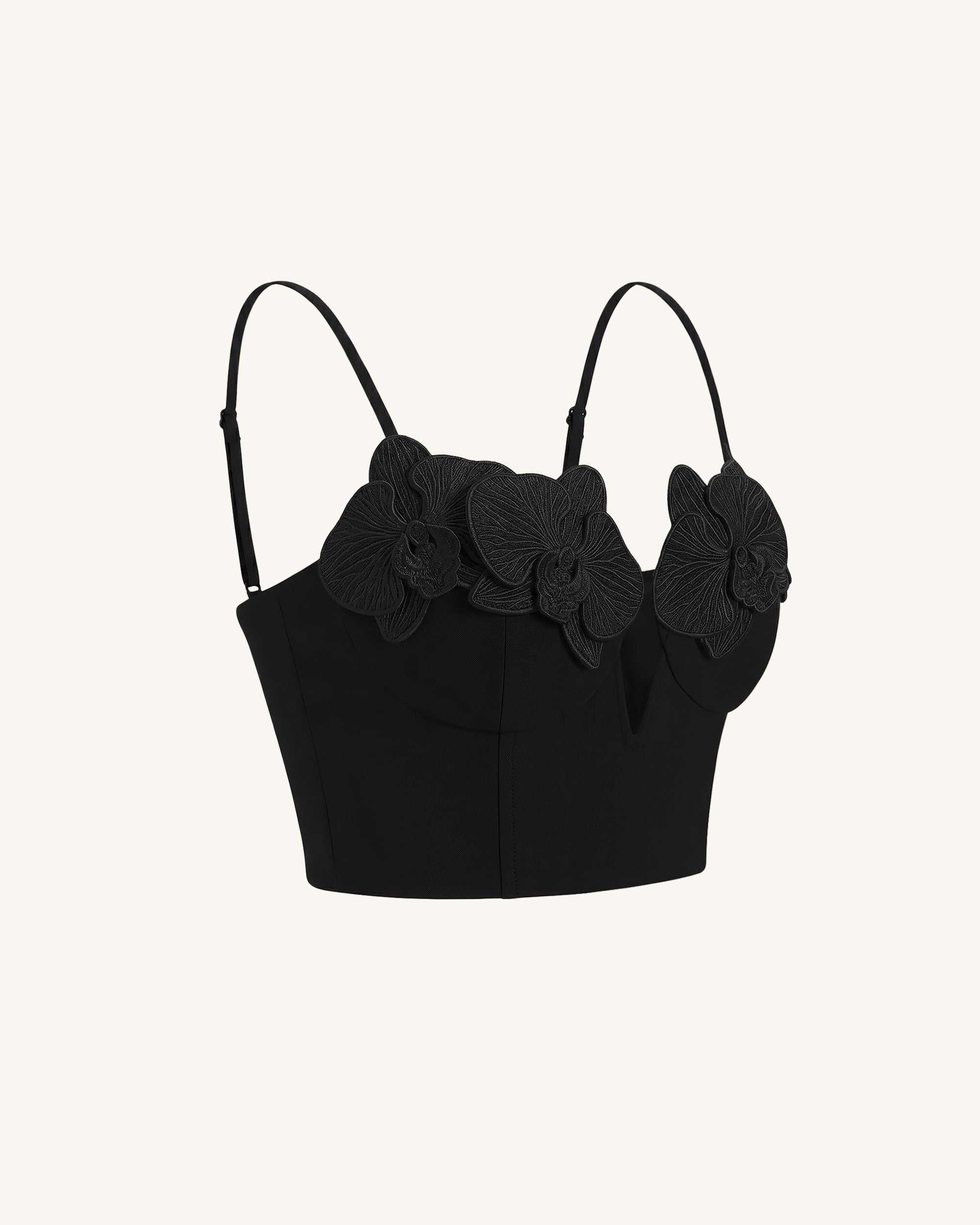 Orchid Embroidered Appliqué Corset Bustier Top - Black