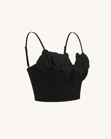 Orchid Embroidered Appliqué Corset Bustier Top - Black