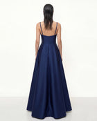 Iris Embroidered A-Line Maxi Dress - Navy Blue