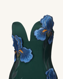 Iris Embroidered Notch Neck Strapless Maxi Dress - Emerald Green