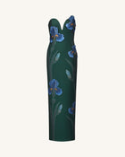 Iris Embroidered Notch Neck Strapless Maxi Dress - Emerald Green