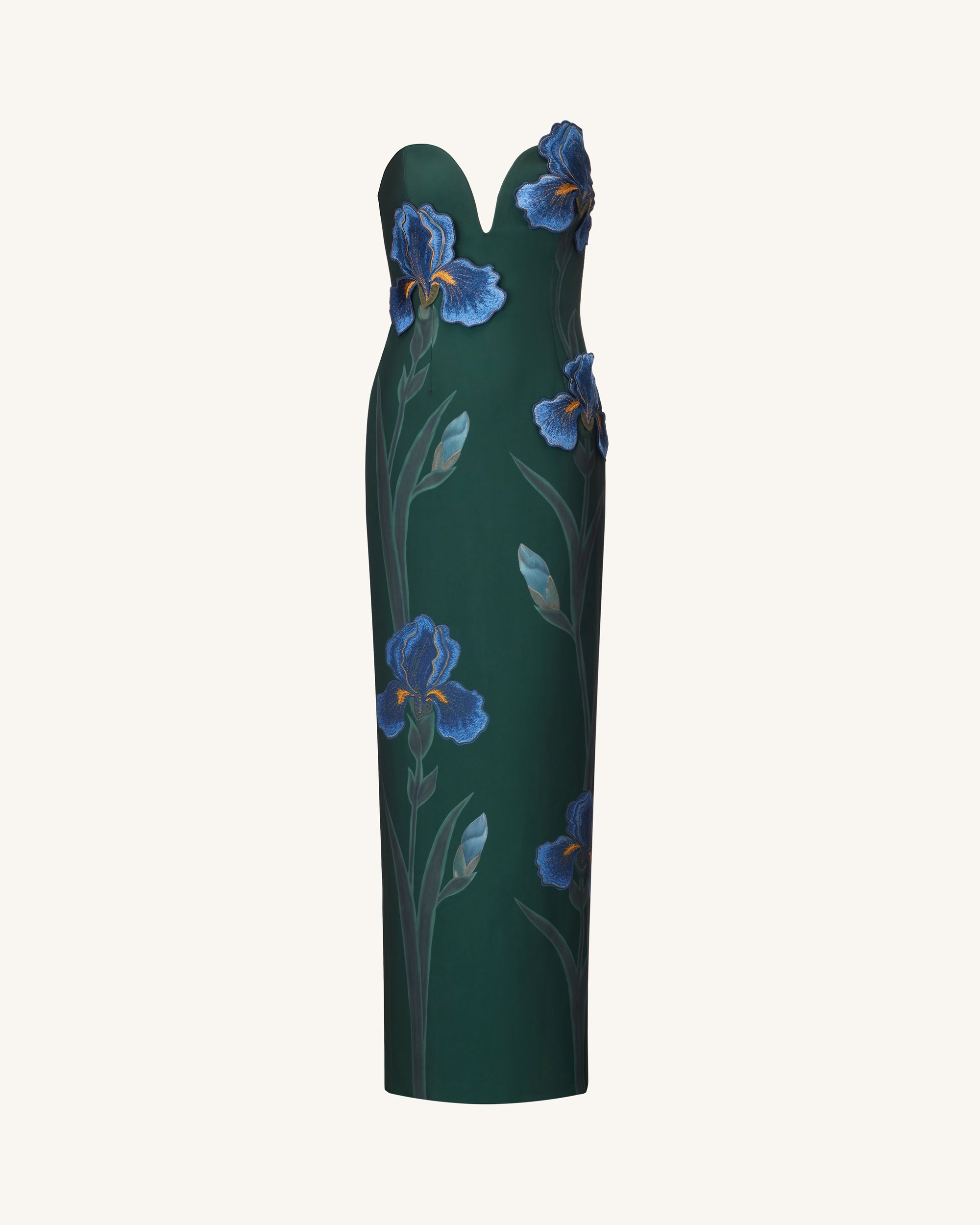 Iris Embroidered Notch Neck Strapless Maxi Dress - Emerald Green