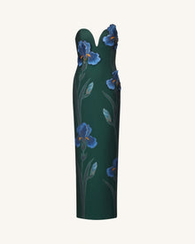 Iris Embroidered Notch Neck Strapless Maxi Dress - Emerald Green