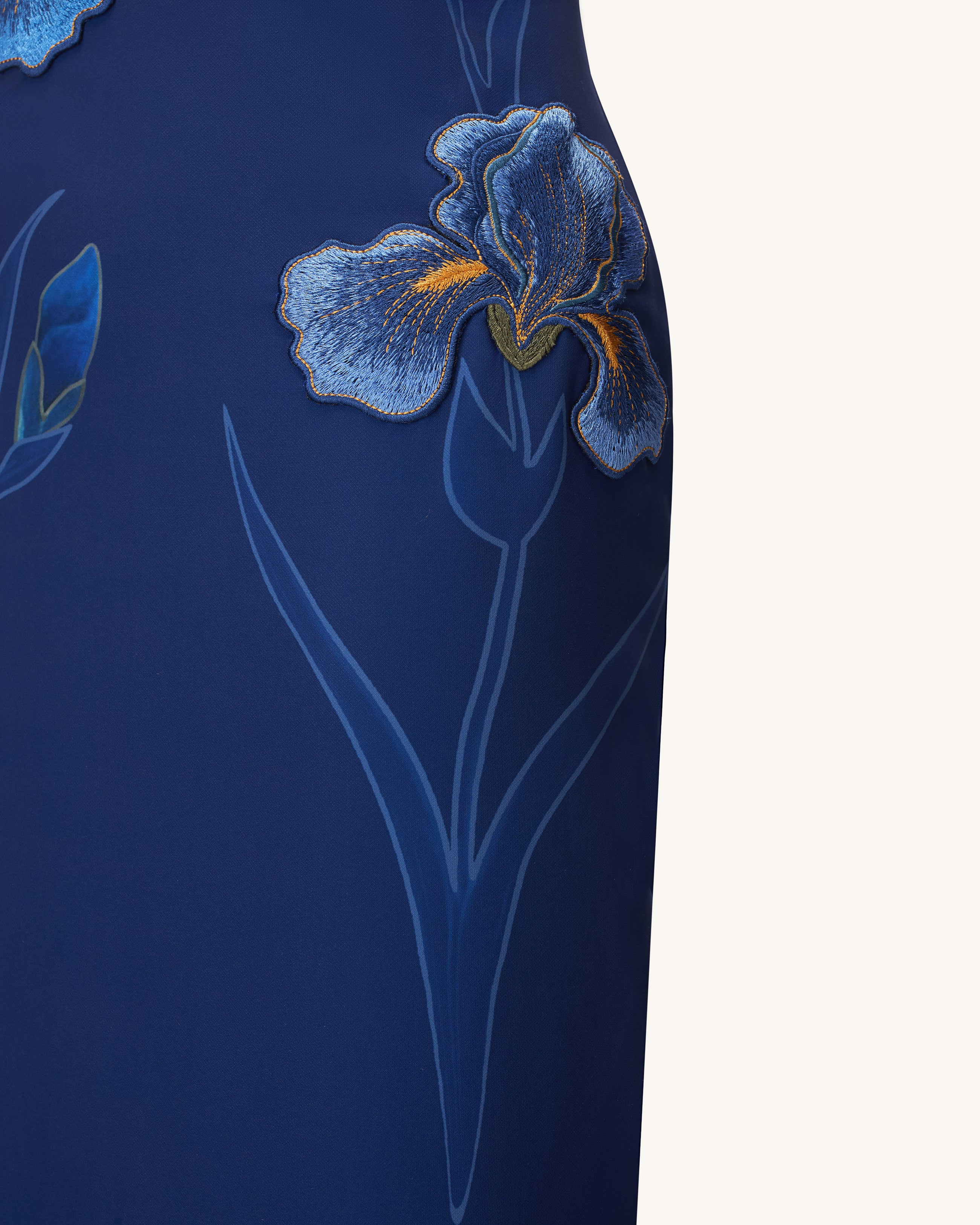 Iris Embroidered Strapless Maxi Dress - Navy Blue