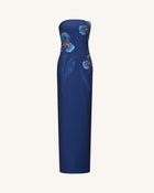Iris Embroidered Strapless Maxi Dress - Navy Blue