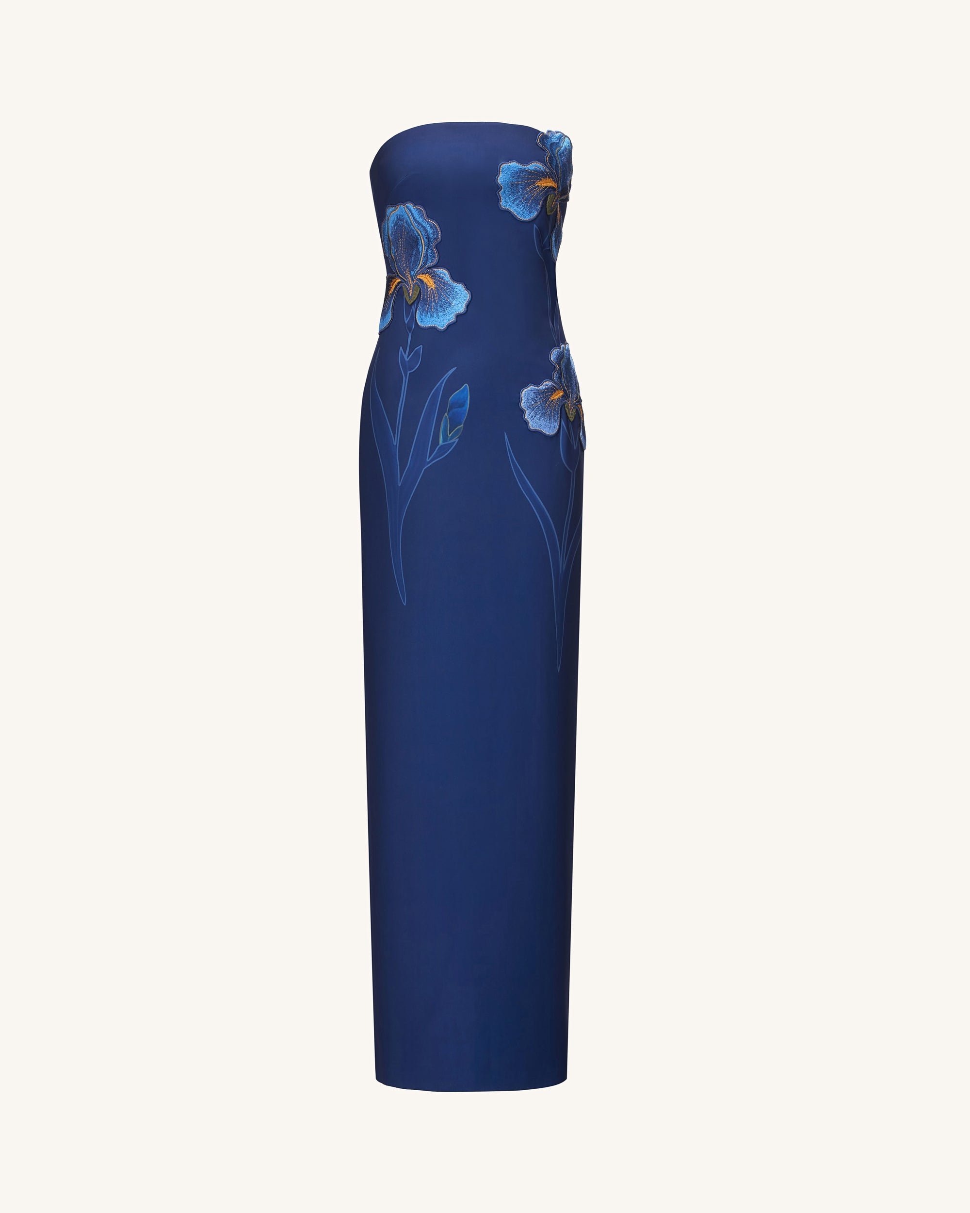 Iris Embroidered Strapless Maxi Dress - Navy Blue