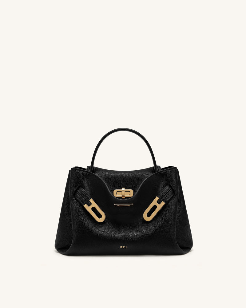 Rhea Small Pebbled Double Buckle Shoulder Bag - Black