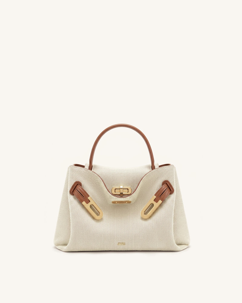 Rhea Small Double Buckle Shoulder Bag - Brown Canvas