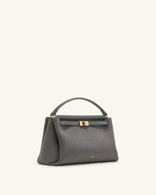 Carmen Faux Suede Top Handle Bag - Dark Gray