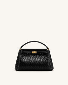 Carmen Woven Top Handle Bag - Charcoal Black