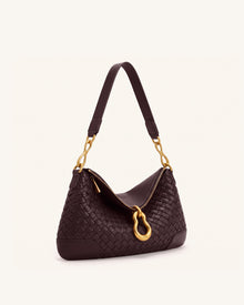 Jayla Metal Pendant Embellished Woven Shoulder Bag - Deep Burgundy