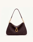 Jayla Metal Pendant Embellished Woven Shoulder Bag - Deep Burgundy